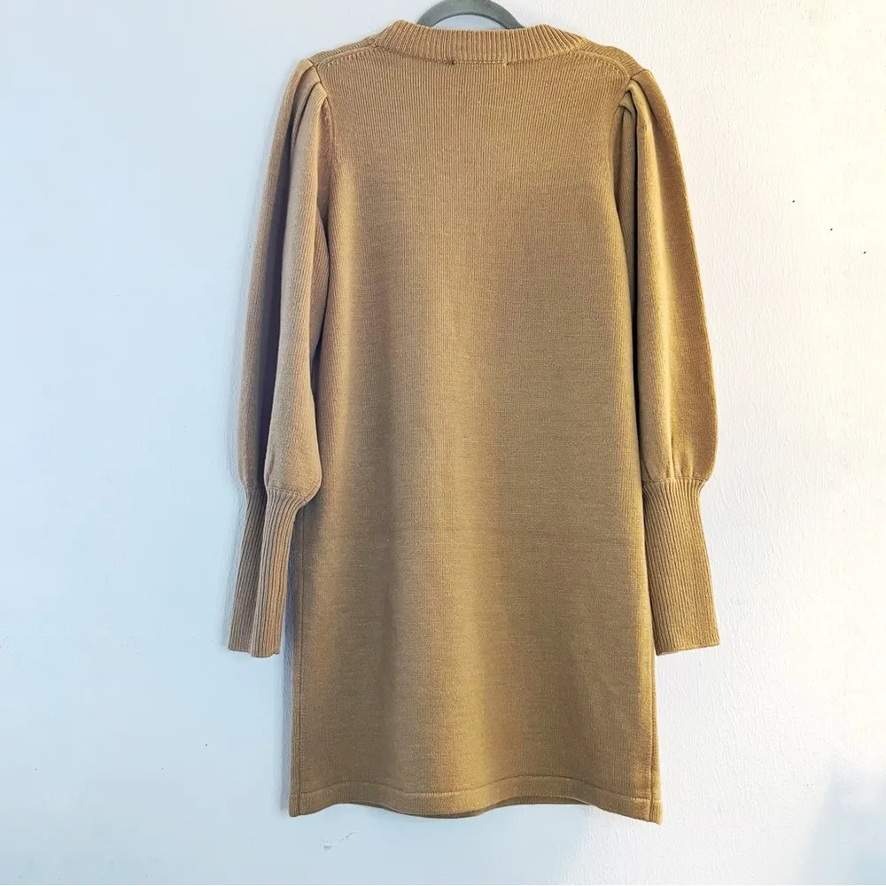 French Connection Dress Babysoft Balloon Sleeve Sweater Dress in Camel Sz L NWT - Image 6