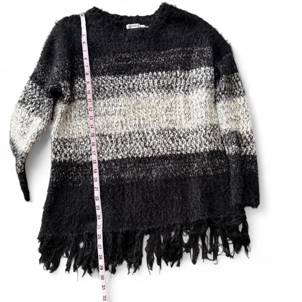 Black and White Striped Fuzzy Sweater - Image 8