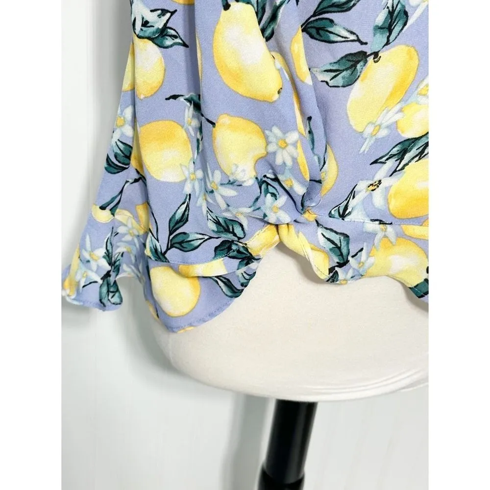 Torrid  Women's Lemon & Floral Print Side Knot Blouse Size 0 Yellow & Purple - Image 3