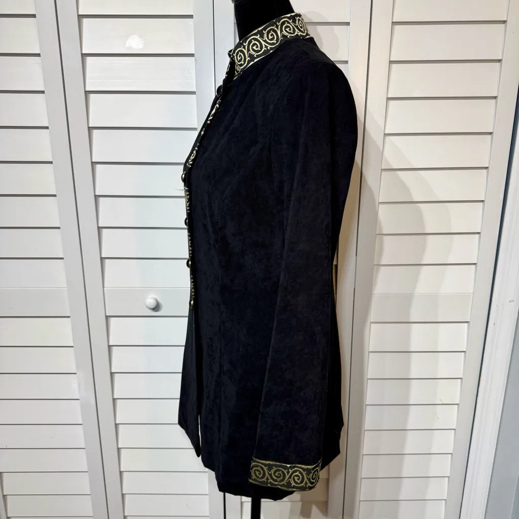Jessica Howard Velvet Tunic Jacket w/ Gold Trim • Vintage Set Top - Image 3