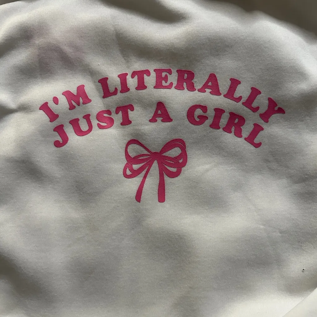 White Hoodie with Pink Bow Embroidery. “I’m literally just a girl” in the back Size undefined - Image 5