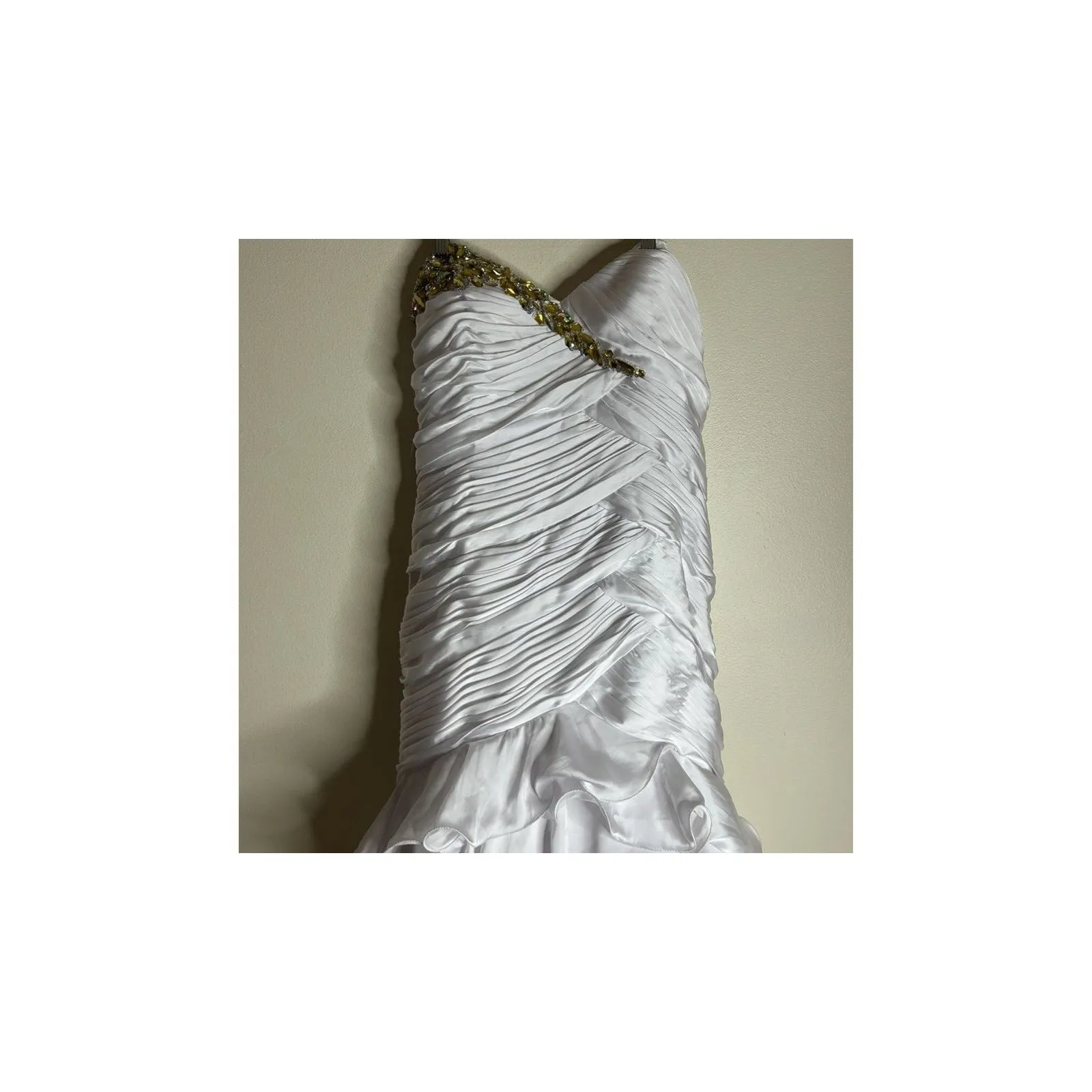 Mac Duggal Couture Dress Womens 18 White 4911H Ruffle Gown Strapless Beaded Prom - Image 2