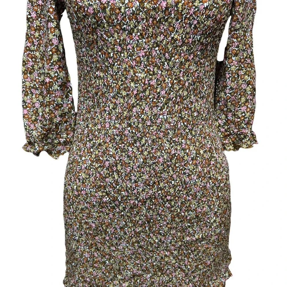 Faithfull The Brand Es‎ Saada Floral Smocked Dress Brown Pink Size 2 - Image 5