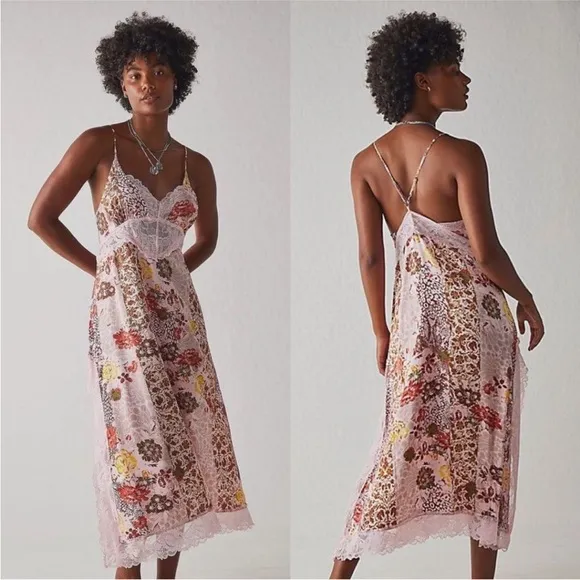 FREE PEOPLE THE RIGHT NOW PINK MIDI SLIP BOHO SATINY DRESS by INTIMATELY M - Image 2