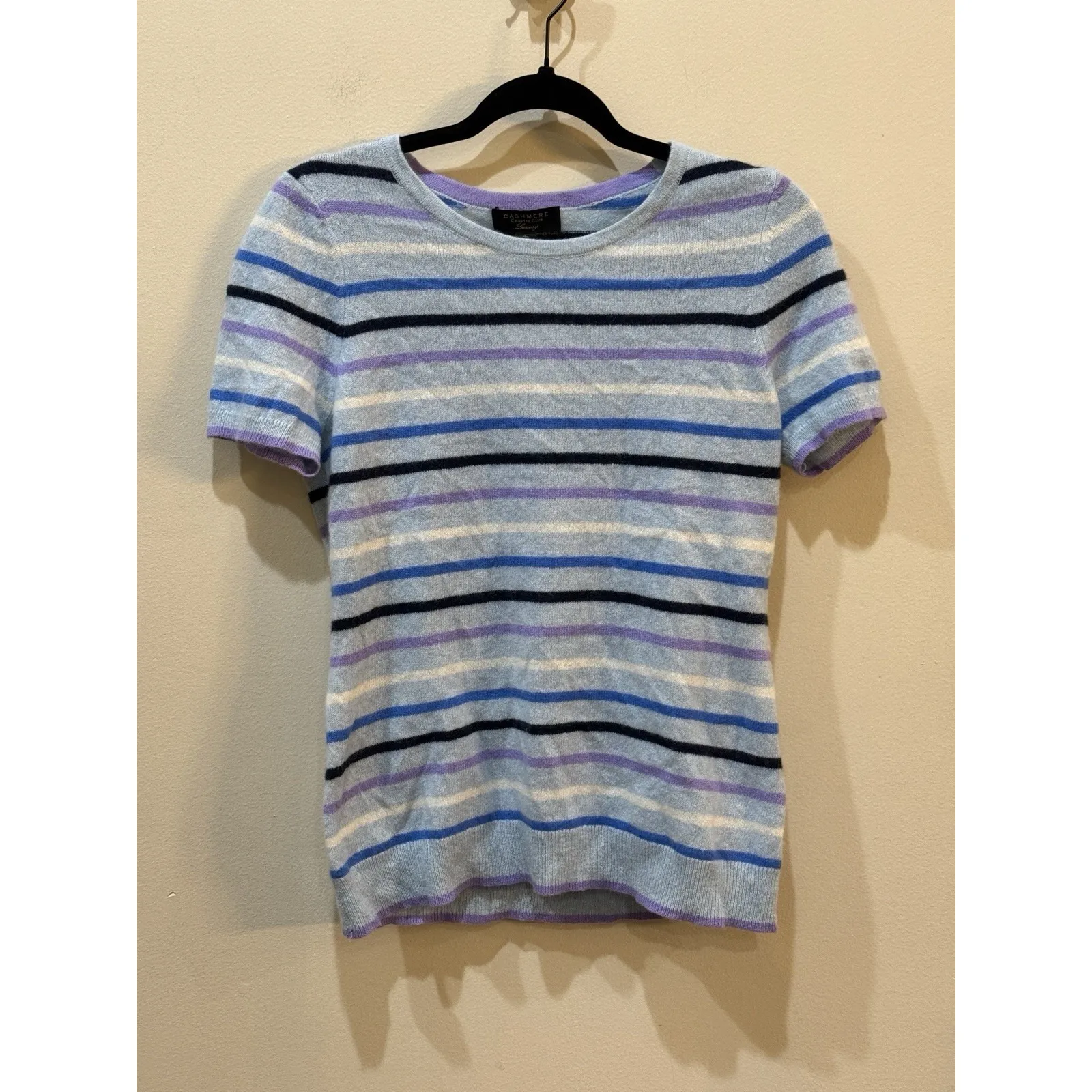Charter C Women's 100% Cashmere Striped Sweater Stripped‎ Short Sleeve - Image 2