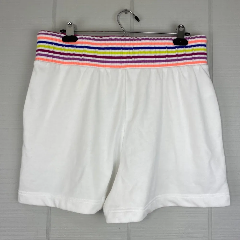 Lou & Grey White Sweat Shorts Colorful Stripped Waistband Drawstring Pockets L - Image 2