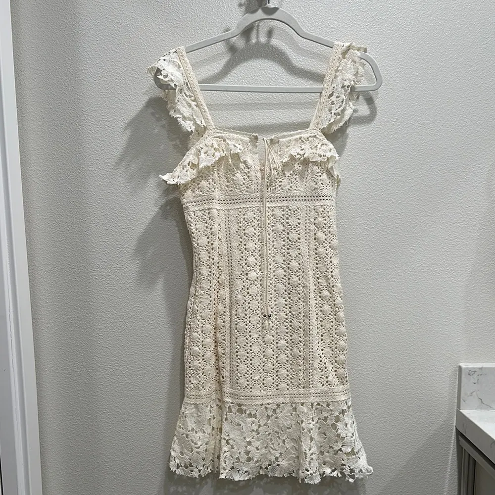 Free People White Cut Out Ruffled Sundress - Image 3
