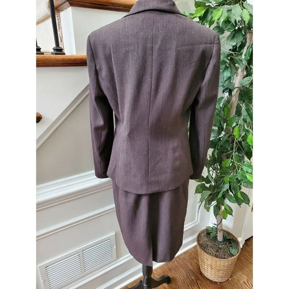 Finity Studio Women's Brow Polyester & Wool Long Sleeve 2 Piece Blazer & Skirt 6 Brown - Image 6