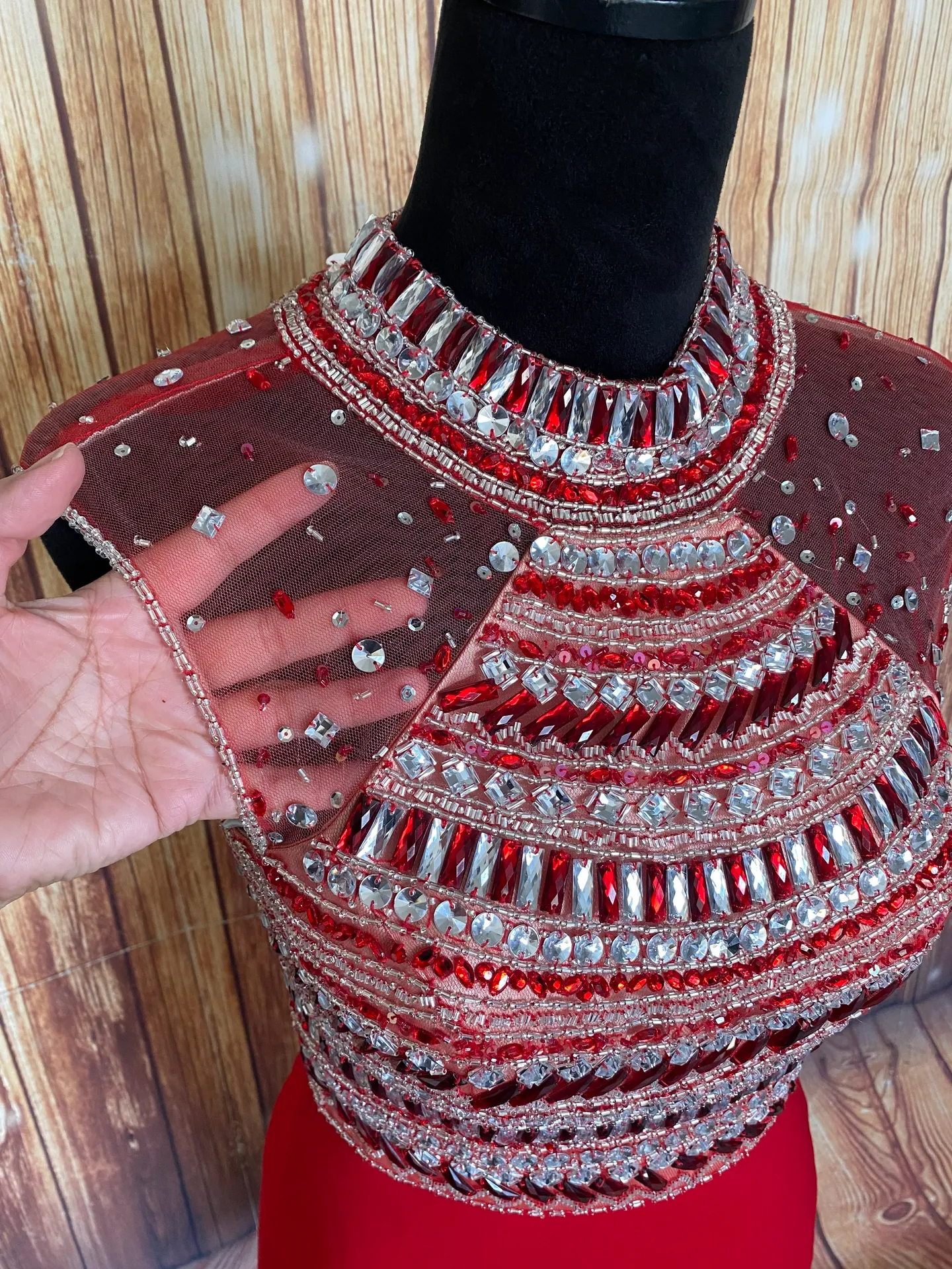 Mori Lee Women’s Sleeveless Mock Neck Red Bodycon - Image 3