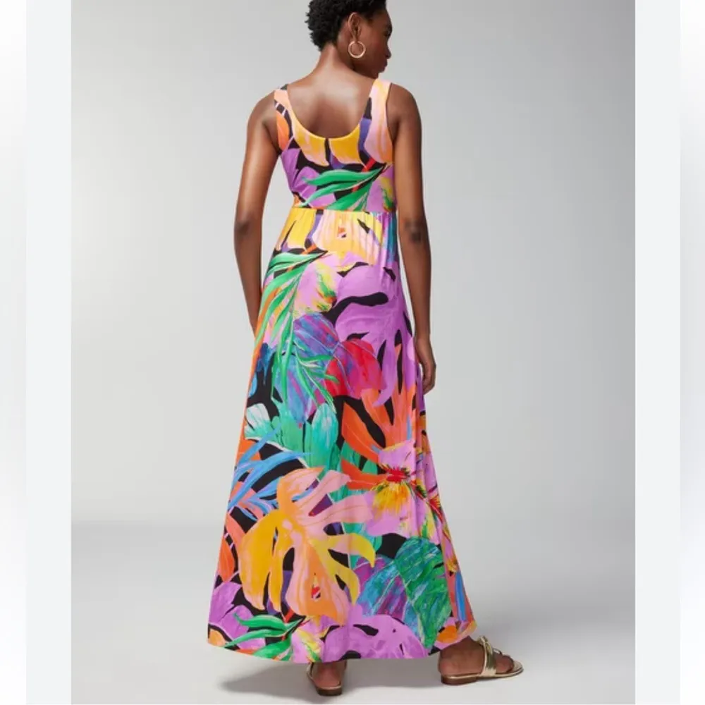 Soma Soft Jersey Twist Waist Maxi Dress Built in Bra Tropical Leaf Print Size XS - Image 2