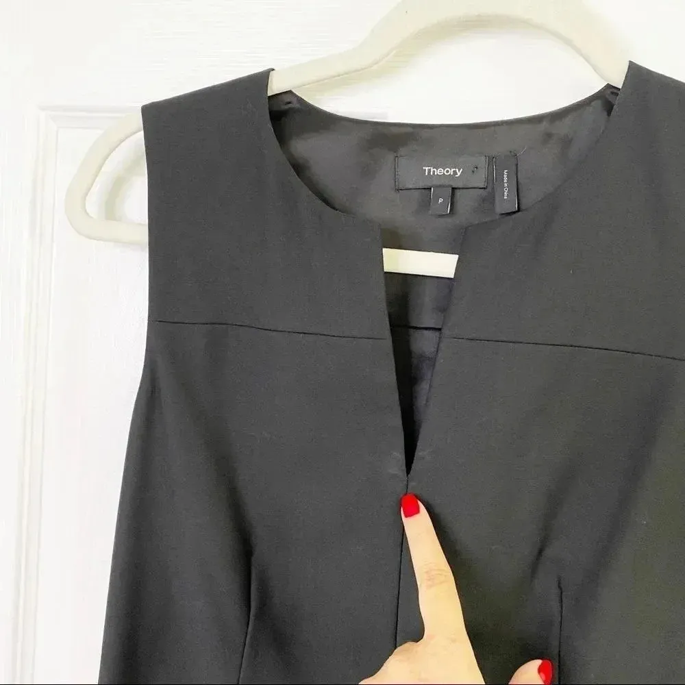 THEORY Etia Continuous Sleeveless‎ Black V-Neck Wool Blend Shell - Image 8
