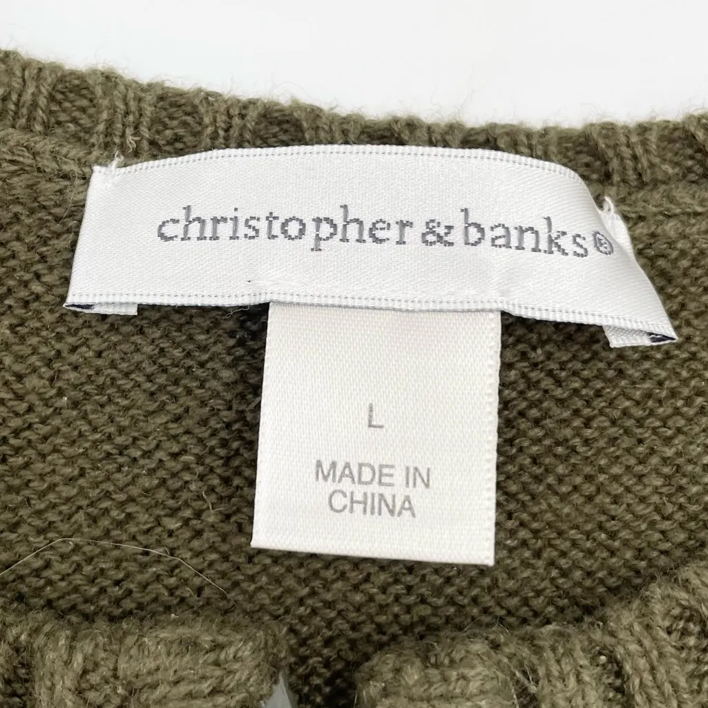 Vintage Y2K Christmas Sweater Vest Size Large Christopher & Banks Full Zip Green - Image 4