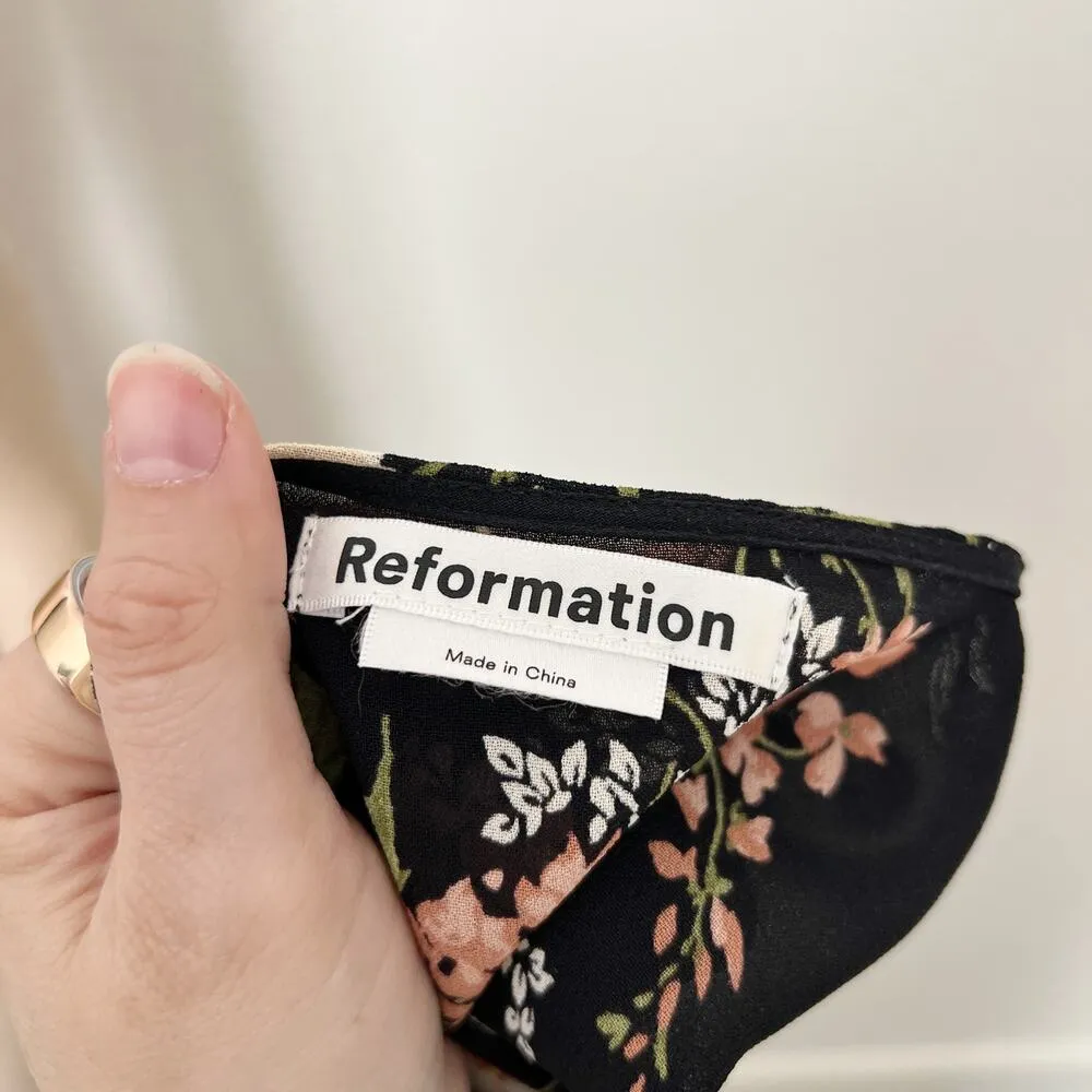 [Reformation] Black Floral Print Susanna Long Sleeve Wrap Midi Dress Sz Large L - Image 11