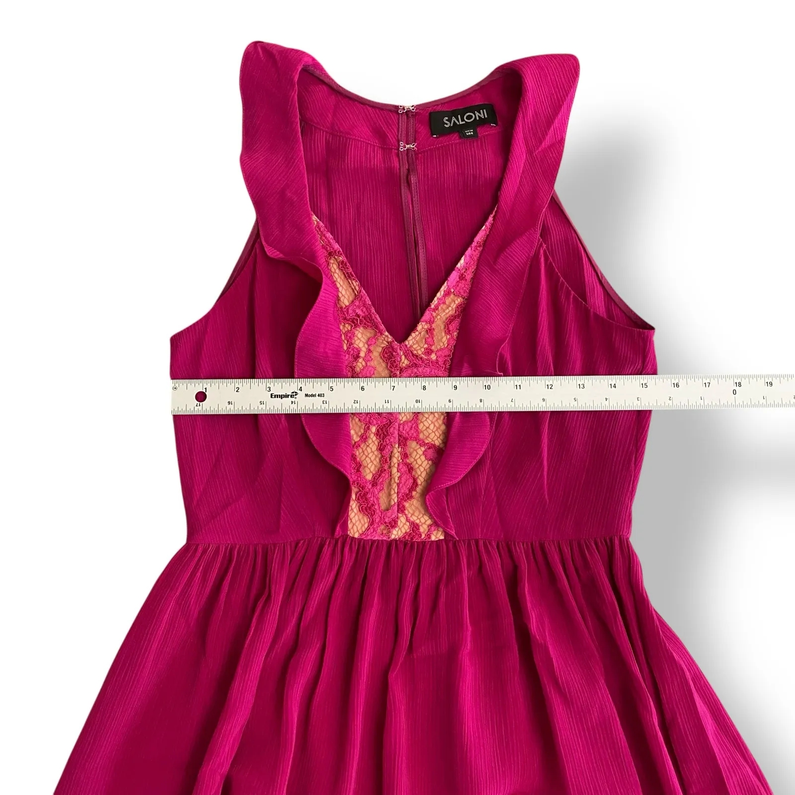 Saloni Suzy Ruffle and Lace Trimmed Crinkled Gauze Maxi‎ Dress Magenta Size US 6 Pink - Image 3