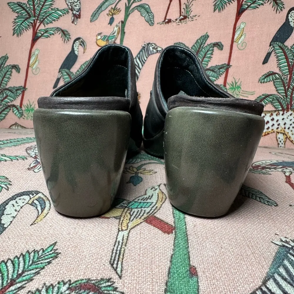 NAOT Leather Israel Womens Mule Block Heel Shoes Suede Rivet Slides Clogs 39 Brown Size 8 - Image 6