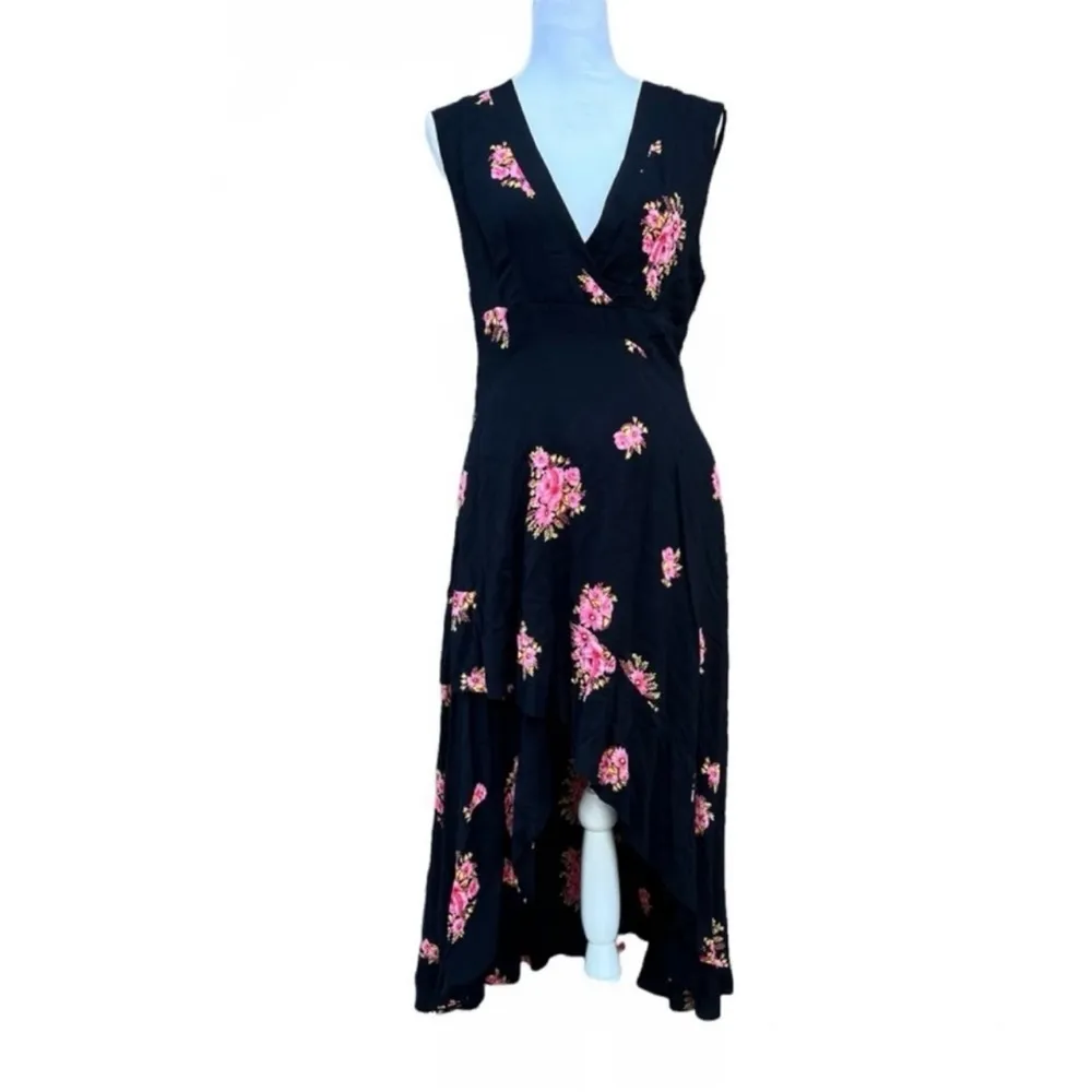 Free People Floral Sleeveless Black Midi Dress Size 8 - Image 2