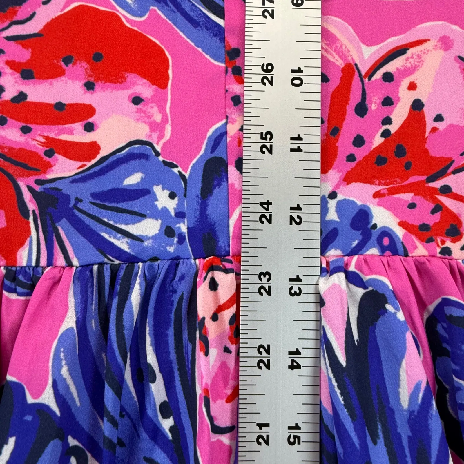 Lilly Pulitzer Floral Babydoll Dress Long Sleeve Pink‎ Blue XS - Image 4