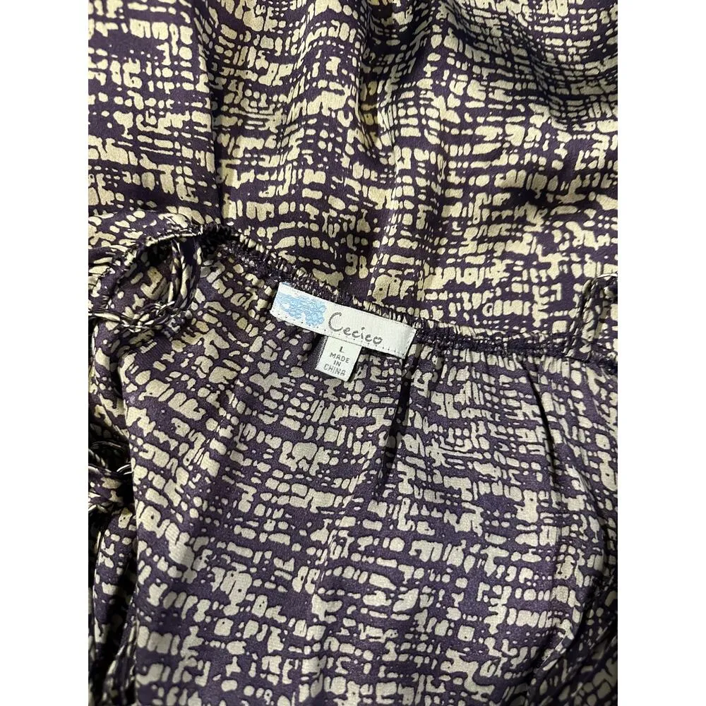 Cecico Womens Large Purple Beige Printed Silky Spaghetti Strap Button Mini Dress - Image 8