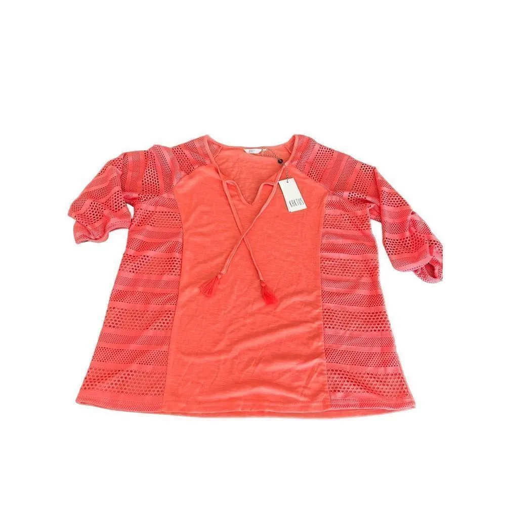Kaktus Plus Solid 3/4 Sleeve With Mesh Sleeves Coral size L Orange Size L - Image 4
