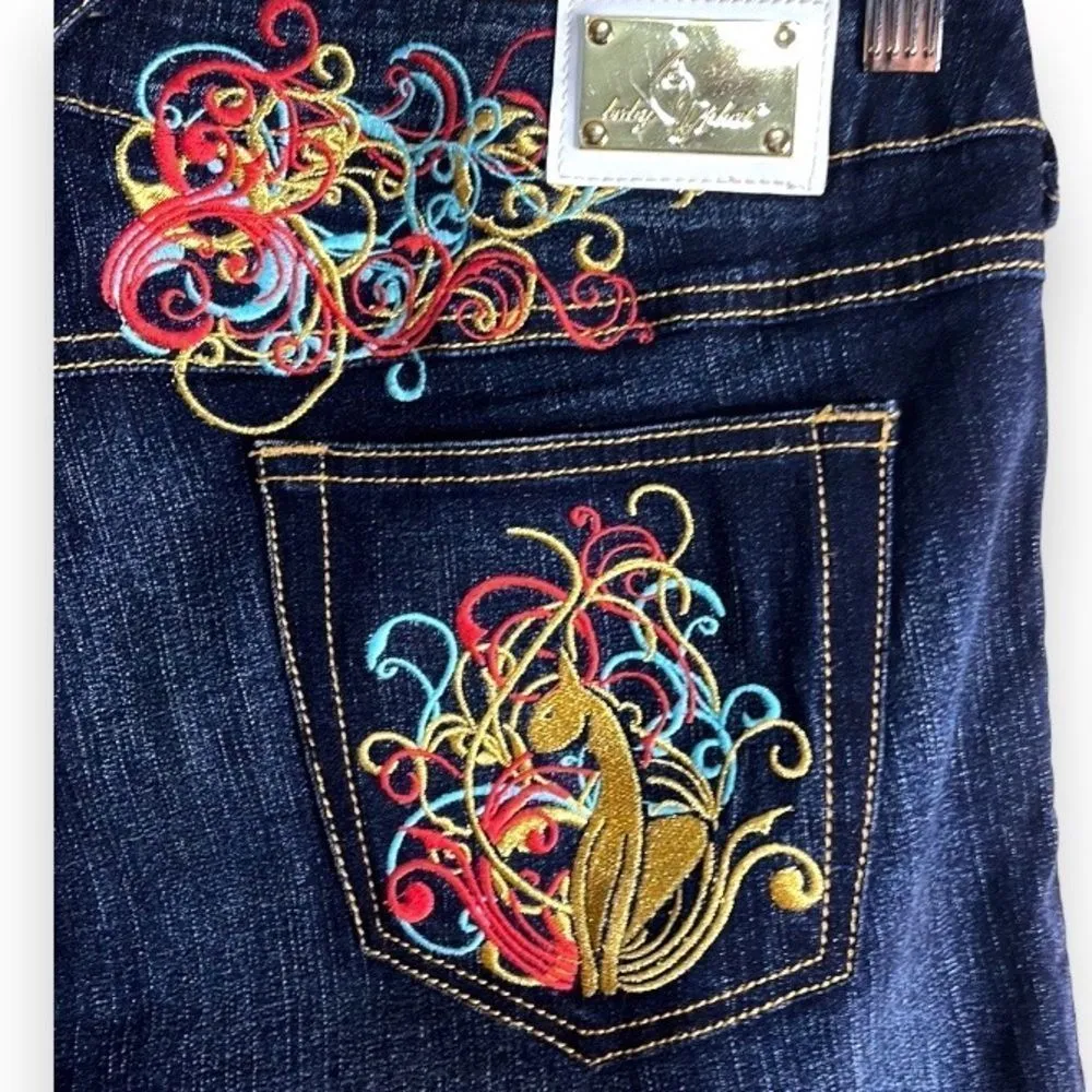 Baby Phat Jean Shorts, Embroidered, Jr.’s Size 13, Bermuda Length, Mid-High Rise - Image 3