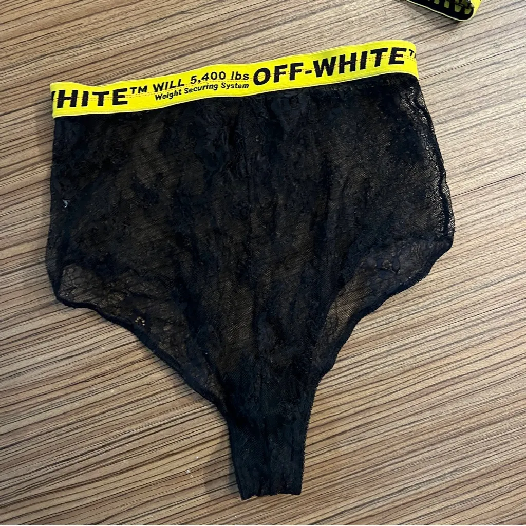 Off-White Industrial Sporty Black Lace Intimate Set with Yellow Waistband - Image 15