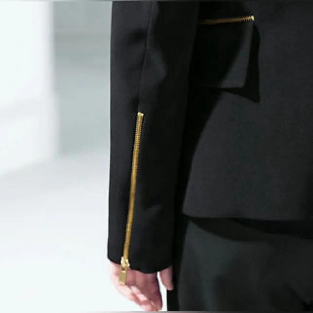 Basic Black Asymmetrical Blazer with Gold Zippers sz XL - Image 6