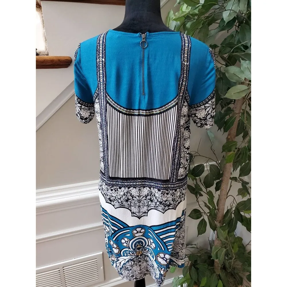 Express Womens Multicolor Short Sleeve Round Neck Knee Length Dress Petite Small - Image 7