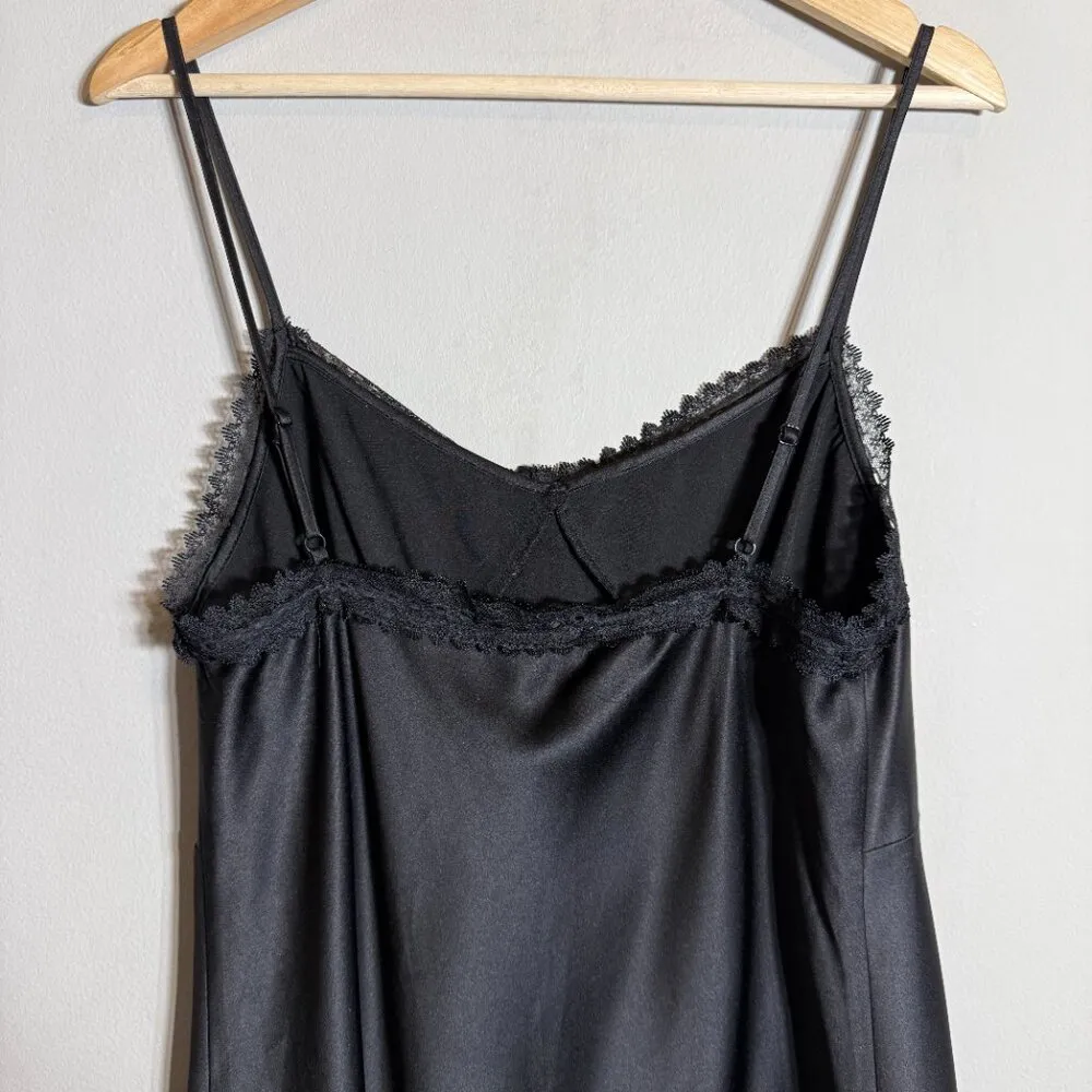 NWT Steve Madden Veera Lace Trim Slipdress Mini Dress Women's Medium Black Satin - Image 12