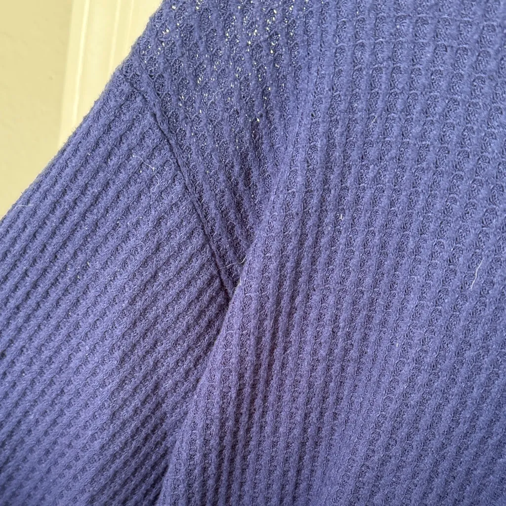 Navy Blue Waffle Knit Long Sleeve Top - Image 3
