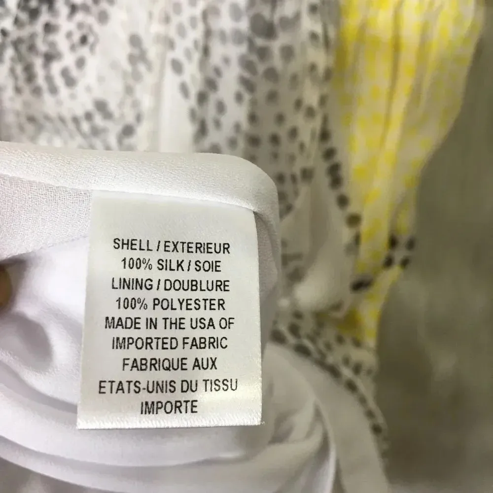 Milly Womens Size 4 Silk One Shoulder Yellow Grey Polka Dot Circle Pattern Dress - Image 5