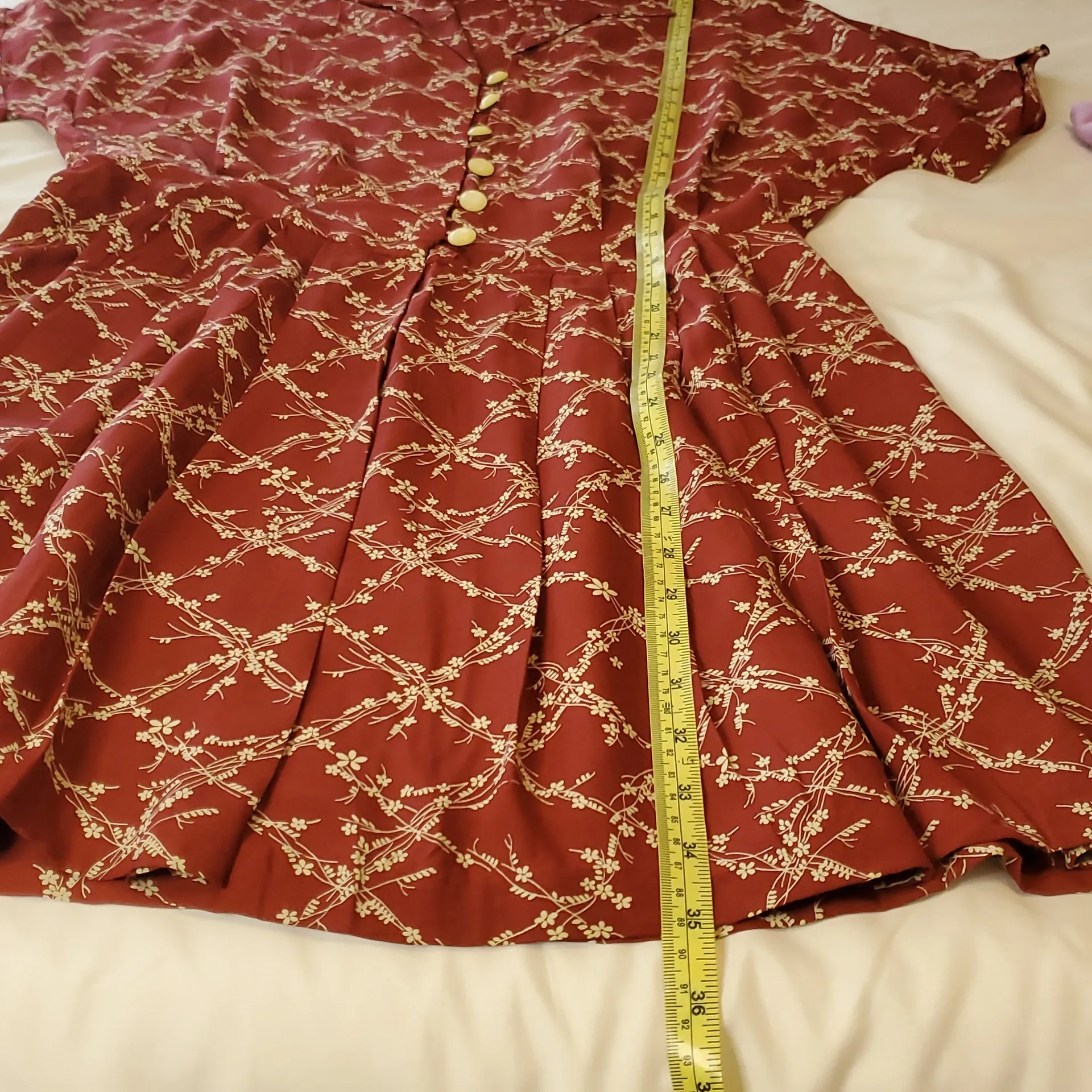 Bannana Republic Red Patterned Button-Up Dress Size S - Image 7