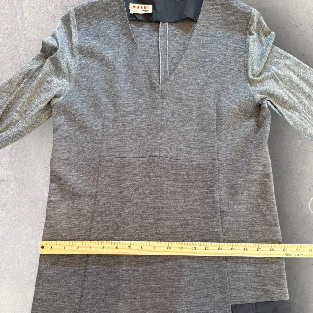 MARNI Gray Black Wool Silk Shift Dress Size 4 (IT 40) - Image 9