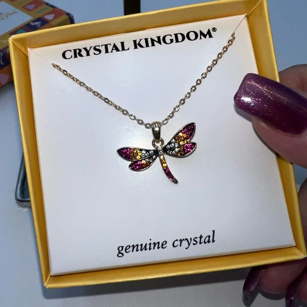 Crystal‎ Kingdom Sparkling Dragonfly Necklace NIB Gold - Image 2