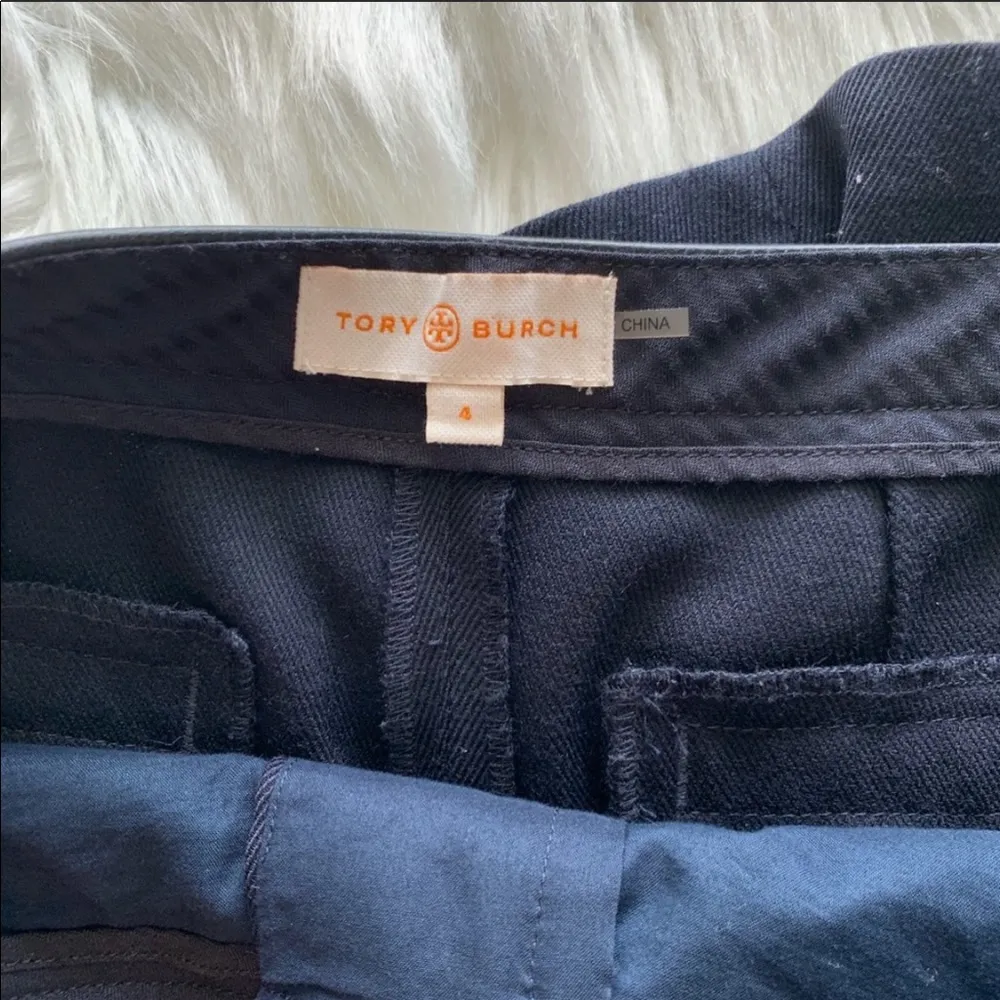 Tory Burch  Navy Wool Pants with Leather Trim - Image 4