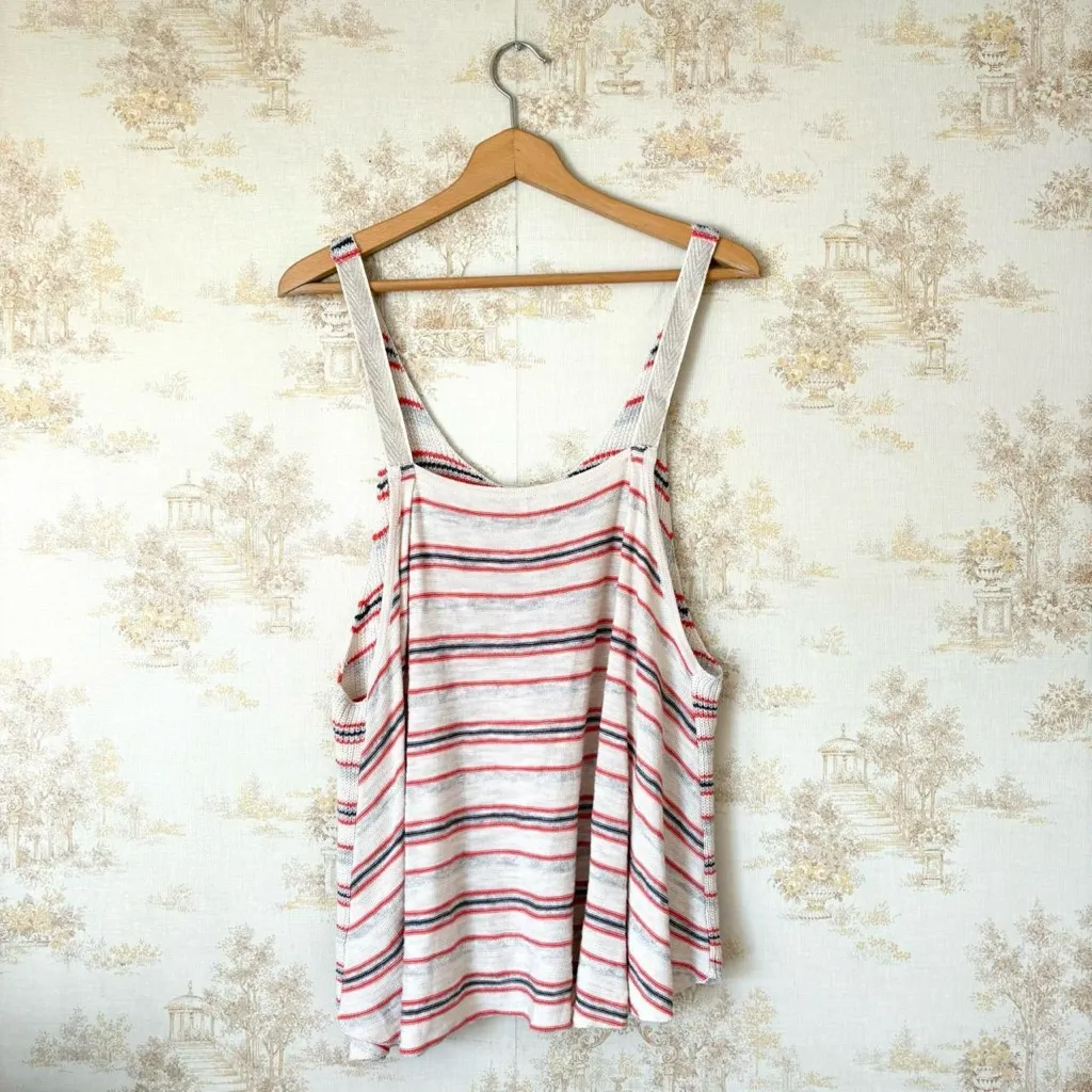Free People boho cream and orange stripe linen blend knit flowy tank top - Image 7