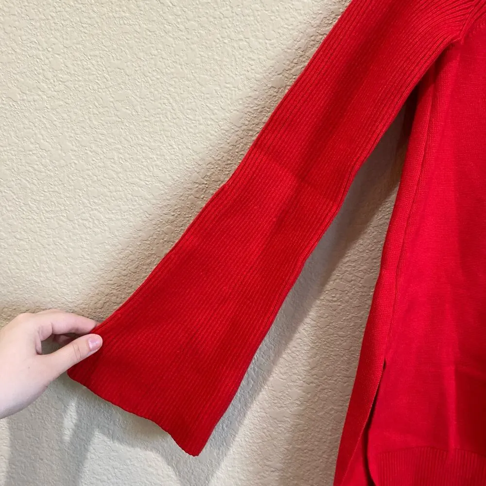 ANTHROPOLOGIE Elise Ribbed Tunic Sweater Off Shoulder Red Size XS Bell Sleeves - Image 7