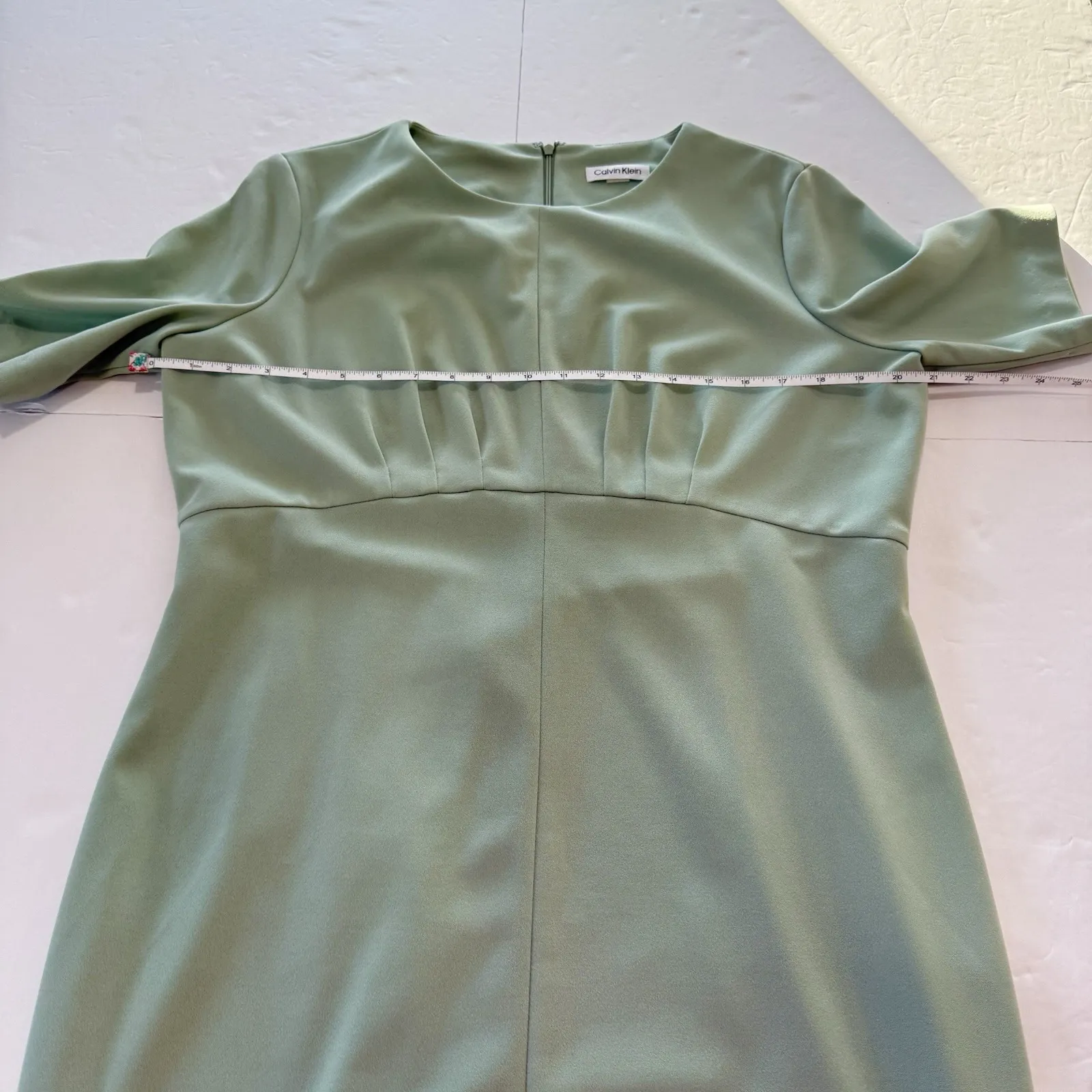 Calvin Klein‎ Sage Green Stretch Crepe Empire Waist Dress Size 18 - Image 8