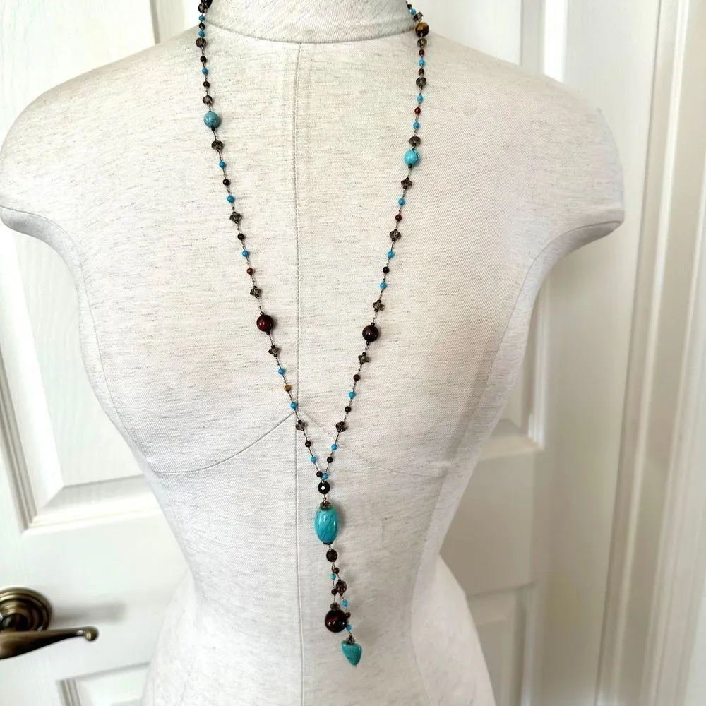 Turquoise and red tigers eye long Necklace - Image 4