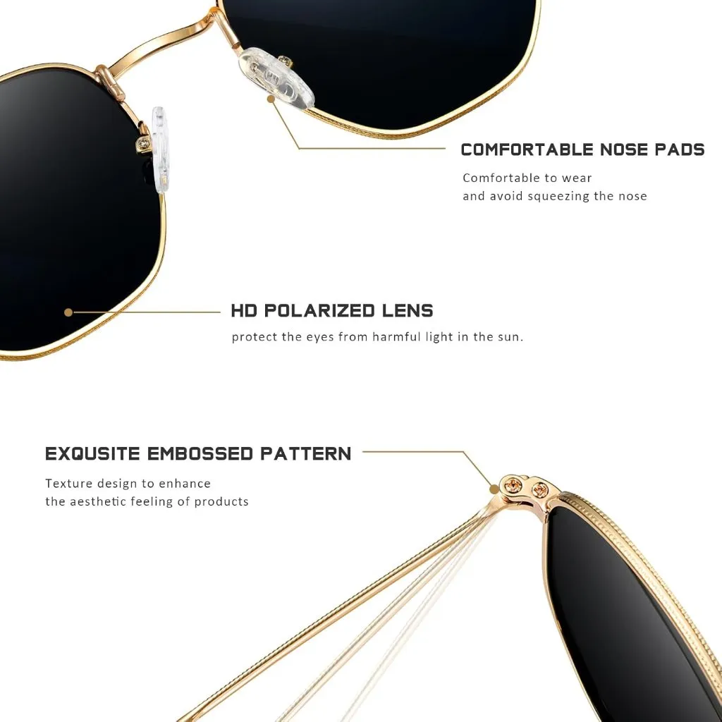 Unisex Gold Black Trendy Square Hexagonal Mirrored Sun Glasses UV Protection Green - Image 3