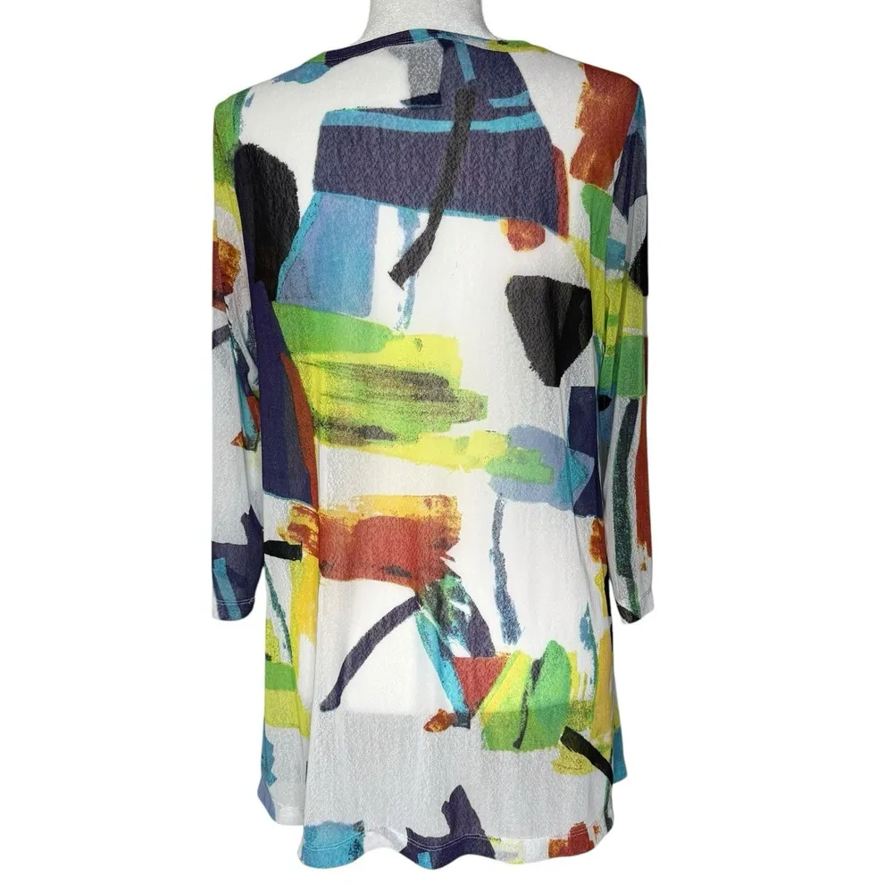 Ali Miles Top M Abstract Artsy Tunic Top Semi Sheer Colorful Stretch Cover Shirt Size M - Image 5