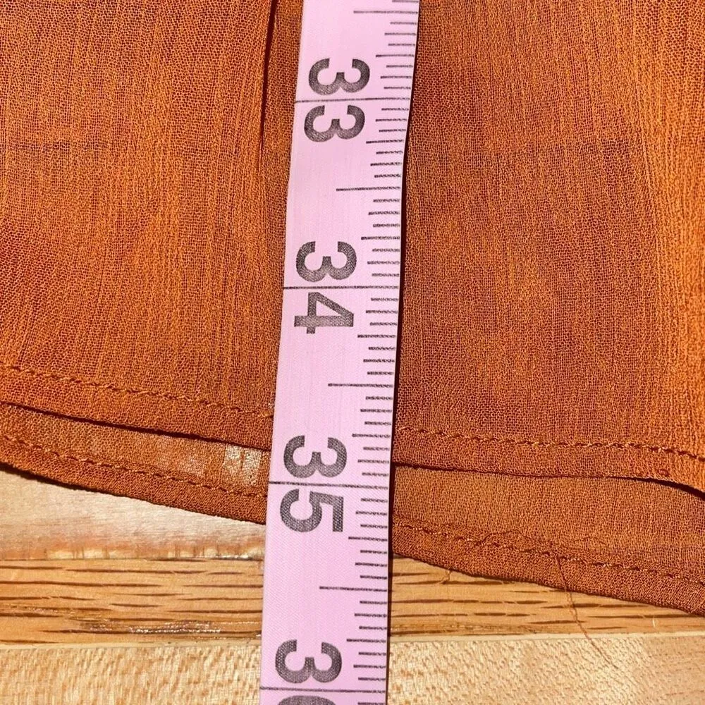 1.State Womens Split Neck Tiered Long Sleeve Lined Babydoll Mini Dress Burnt Ora - Image 9