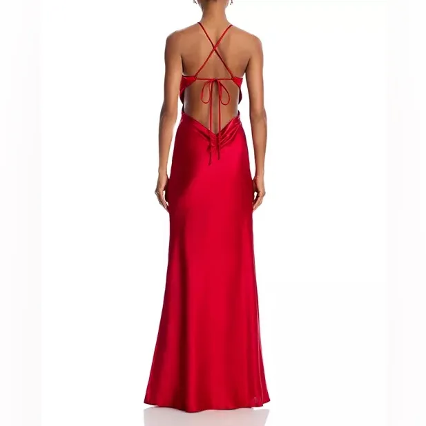 AQUA Formal Women’s Satin Open Back Gown A25650 Red Sz 8 - Image 5
