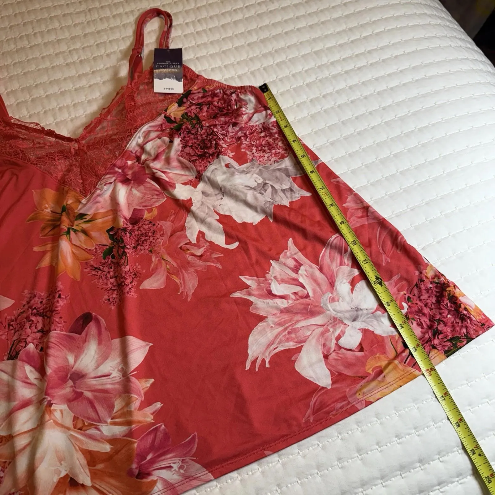 Cacique PJ Pajama Cozy Cami Top Sz 18 / 20 Red Floral Lace Trim - Image 6