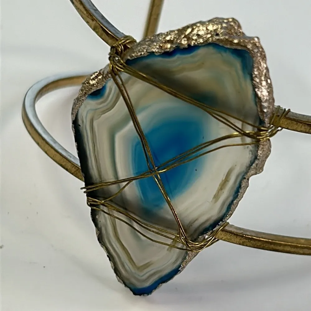 Artisan Sliced Blue Agate Bracelet Brass Handmade - Image 2