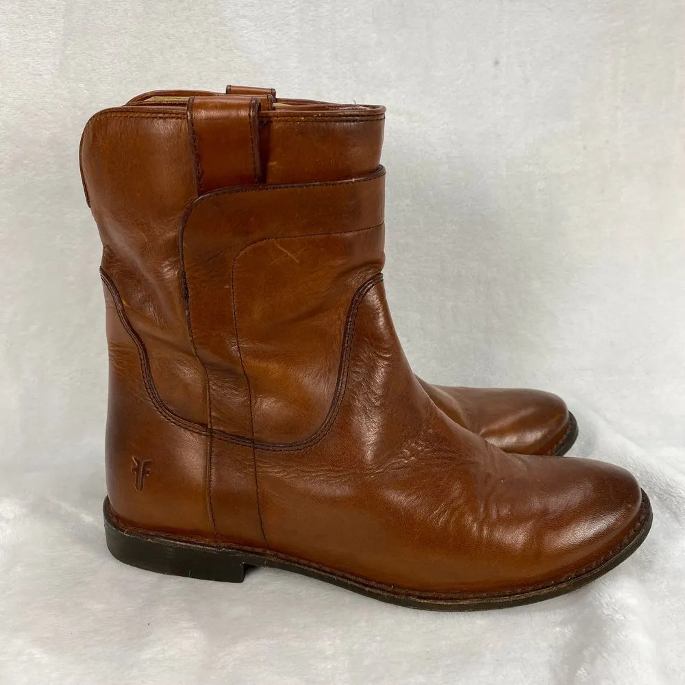 Frye Paige Short Riding Leather Ankle Boots Western Cowboy‎ Pull On Cognac 6.5 - Image 4