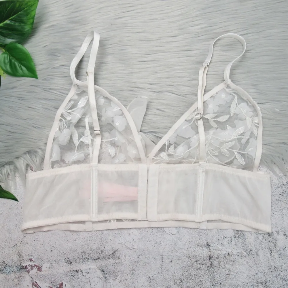VICTORIAS SECRET Dream Angles Unlined Longline Bra Sheer Lace Floral Bralette XL - Image 6