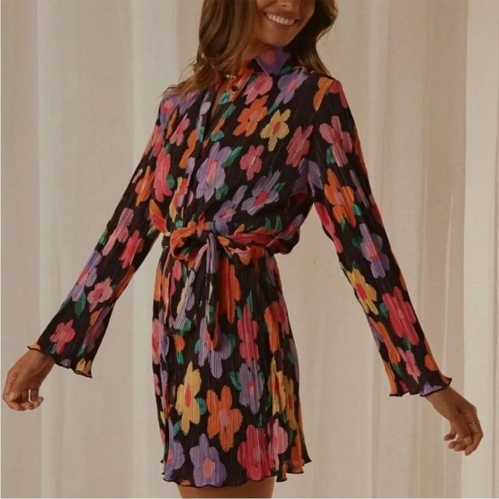 Peppermayo | Soho Chic Shirt Pleated Dress Floral Noir Bloom, Women's US 4 - Image 6