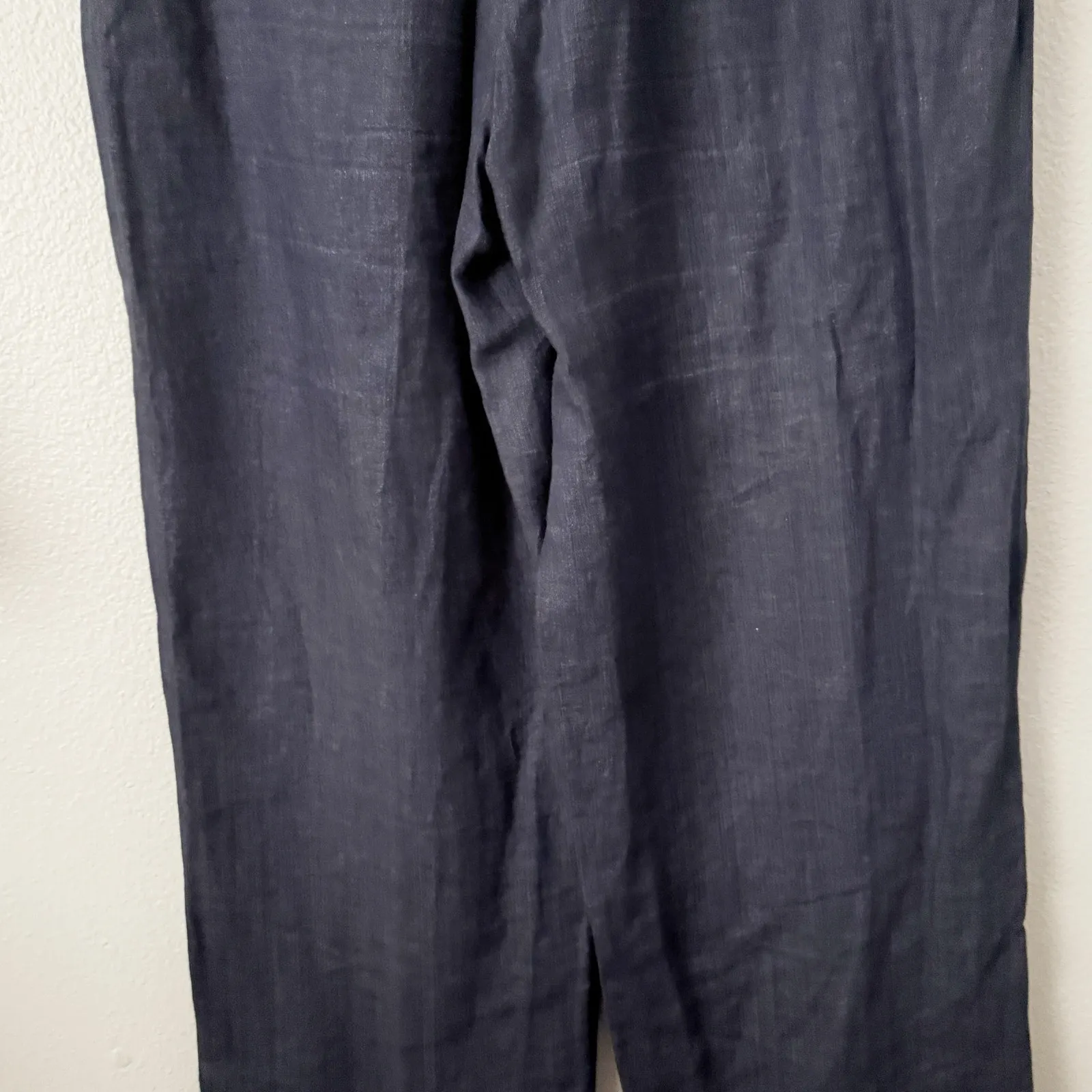 LINDA ALLARD x ELLEN TRACY | Navy Blue Wide Leg Trousers 100% Linen Pants | 10 - Image 5