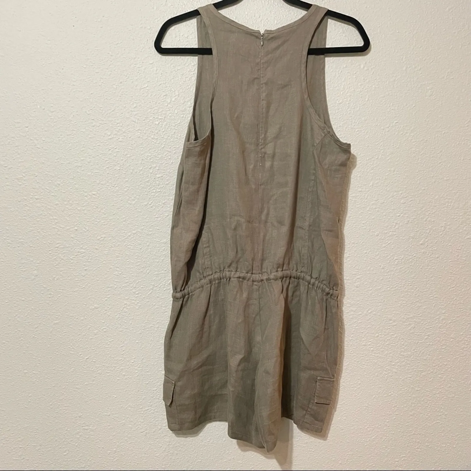 Joie Green Linen Sleeveless Casual Cargo Romper S One Peice Womens Beachy Summer - Image 10