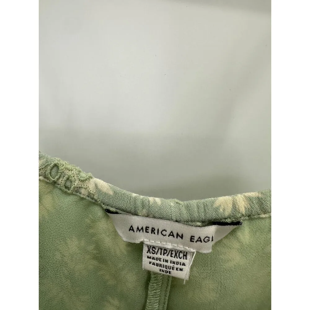 American Eagle AEO Green Cream Floral Print Romper Women's Size X-Small XS - Image 5